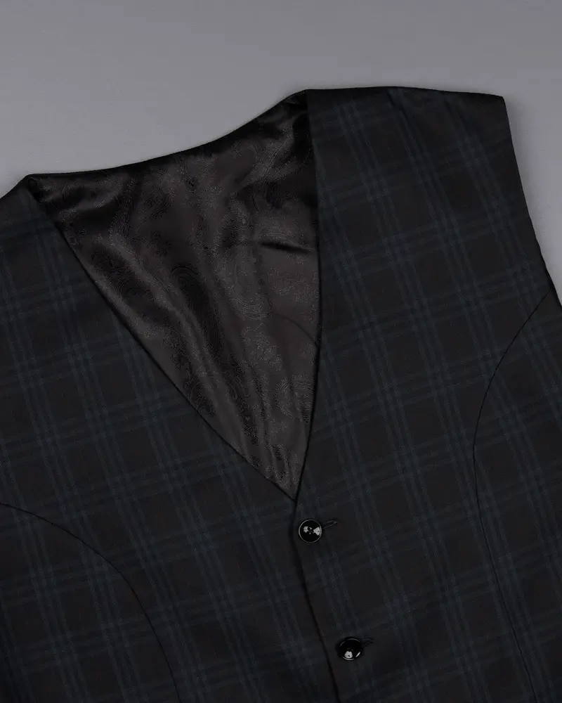 Shark Black Plaid Wool Rich Sports Waistcoat 4