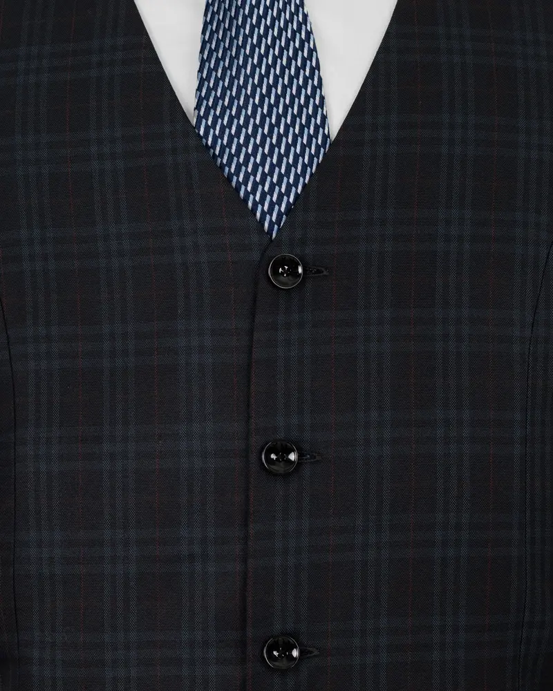 Shark Black Plaid Wool Rich Sports Waistcoat 5