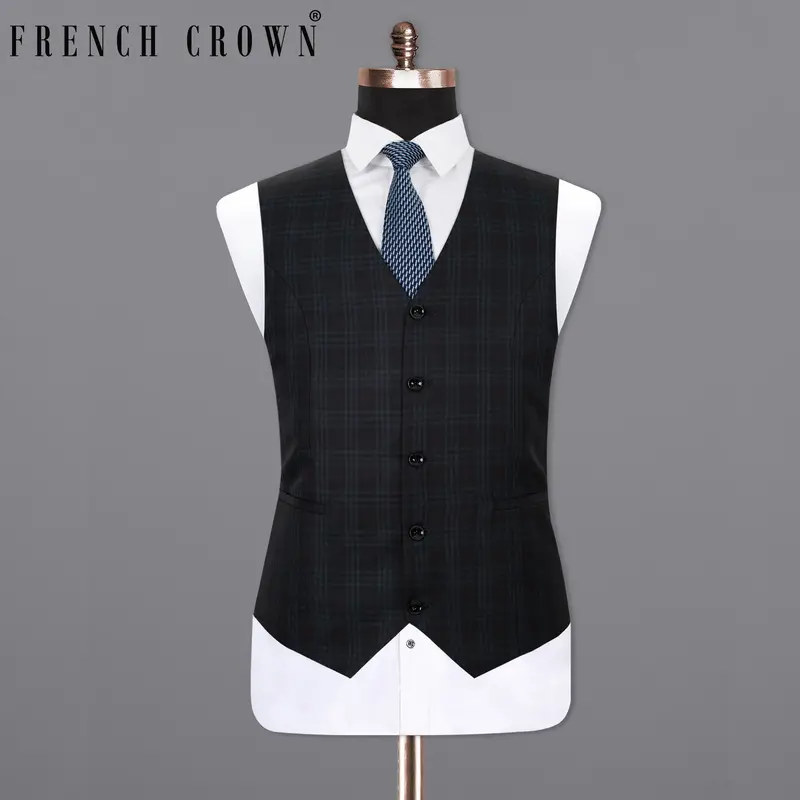 Shark Black Plaid Wool Rich Sports Waistcoat 7