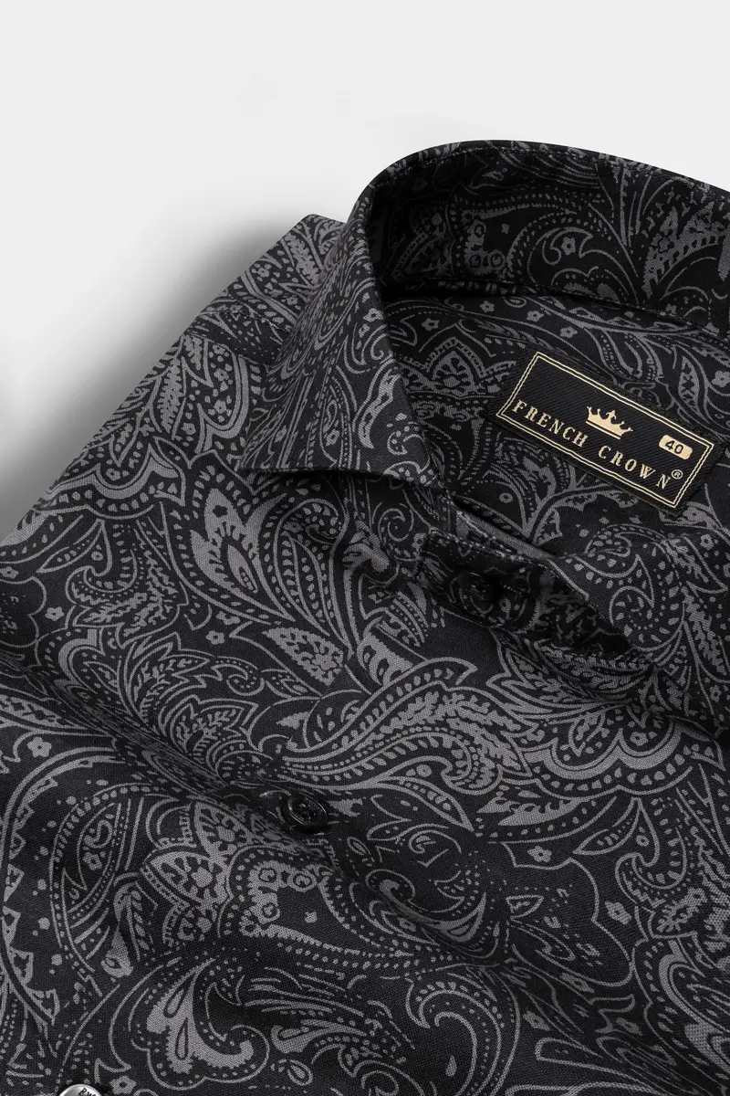 Shark Black Printed Lightweight Poplin Giza Cotton Shirt 1