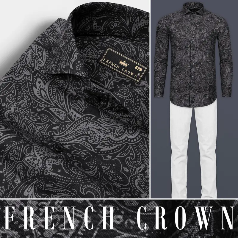 Shark Black Printed Lightweight Poplin Giza Cotton Shirt 10