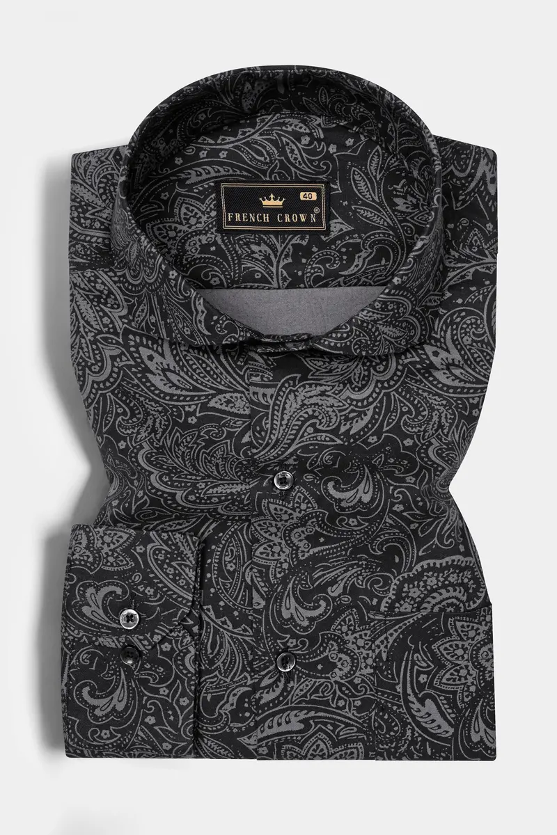 Shark Black Printed Lightweight Poplin Giza Cotton Shirt 3