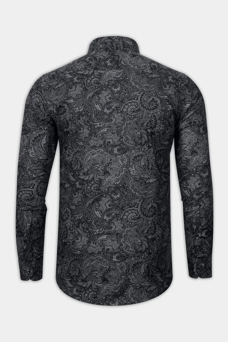 Shark Black Printed Lightweight Poplin Giza Cotton Shirt 5