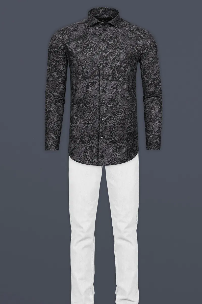 Shark Black Printed Lightweight Poplin Giza Cotton Shirt 6