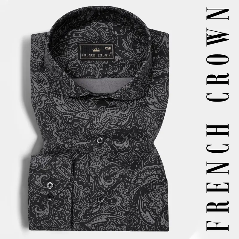 Shark Black Printed Lightweight Poplin Giza Cotton Shirt 7