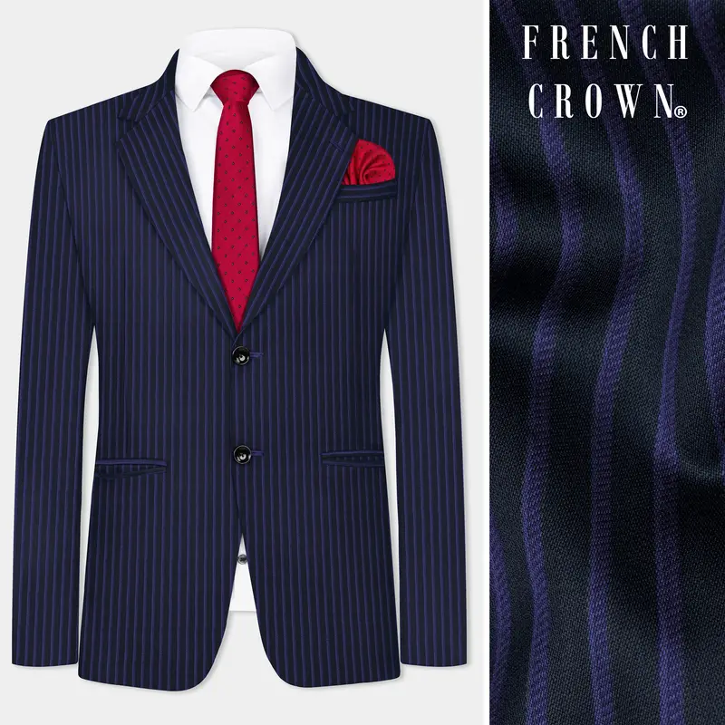 Shark Black With Blue Striped Wool Blend Blazer 1