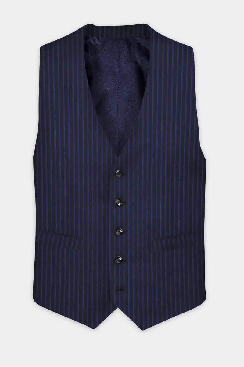 Shark Black With Blue Striped Wool Blend Waistcoat 2