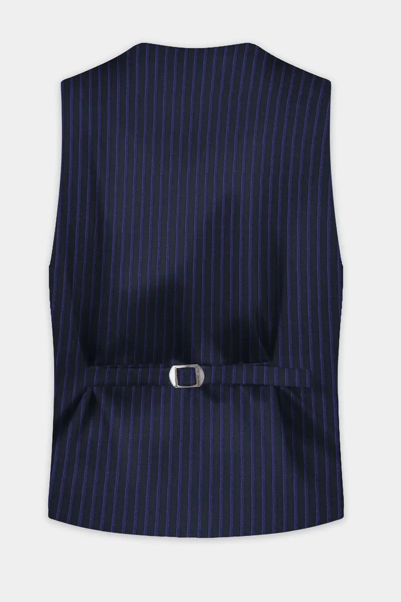 Shark Black With Blue Striped Wool Blend Waistcoat 4