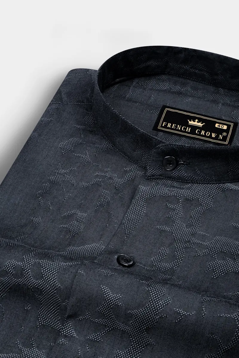 Shark Blue Jacquard Textured Premium Giza Cotton Shirt 1