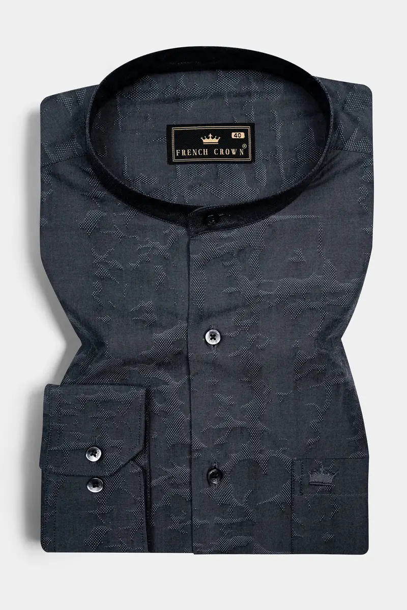 Shark Blue Jacquard Textured Premium Giza Cotton Shirt 3