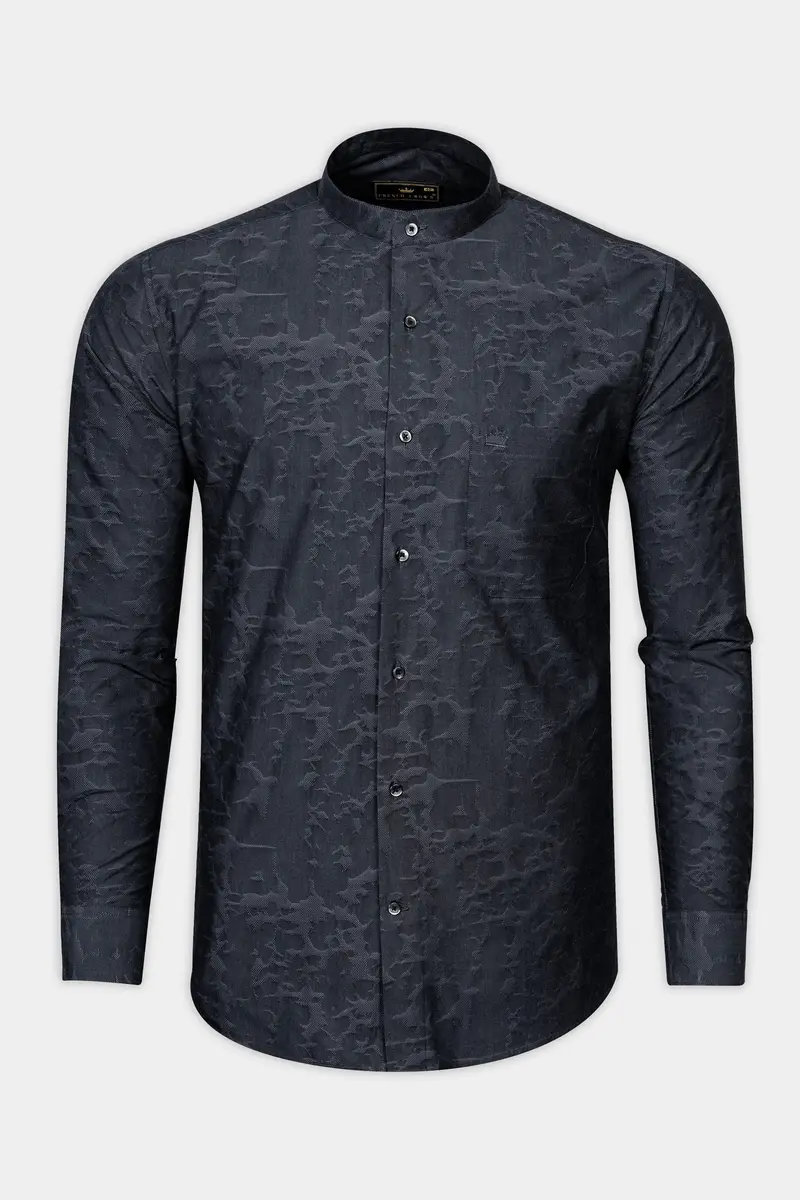 Shark Blue Jacquard Textured Premium Giza Cotton Shirt 4