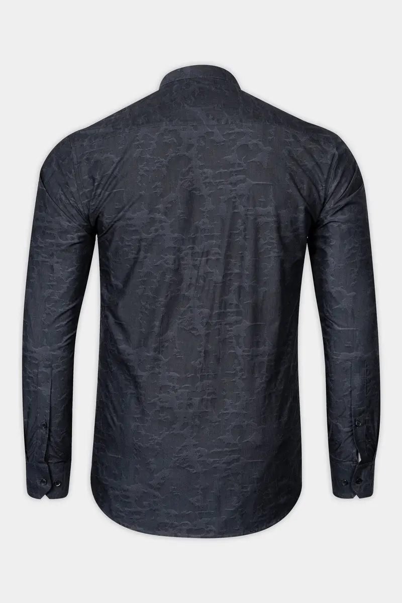 Shark Blue Jacquard Textured Premium Giza Cotton Shirt 5