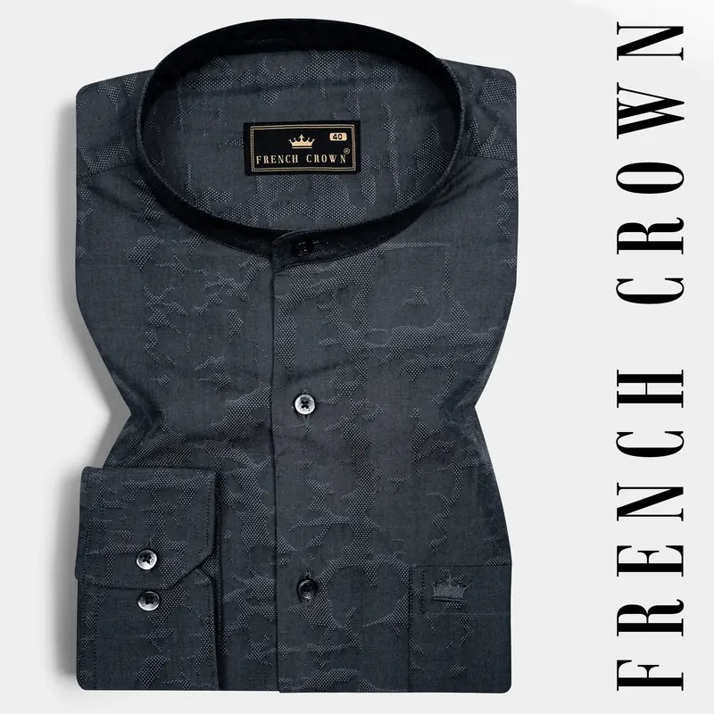 Shark Blue Jacquard Textured Premium Giza Cotton Shirt 6