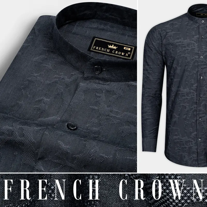 Shark Blue Jacquard Textured Premium Giza Cotton Shirt 9