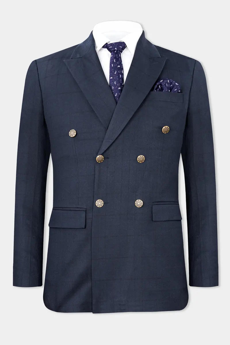 Shark Blue Subtle Windowpane Double Breasted Suit 10