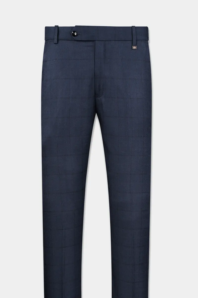 Shark Blue Subtle Windowpane Double Breasted Suit 12