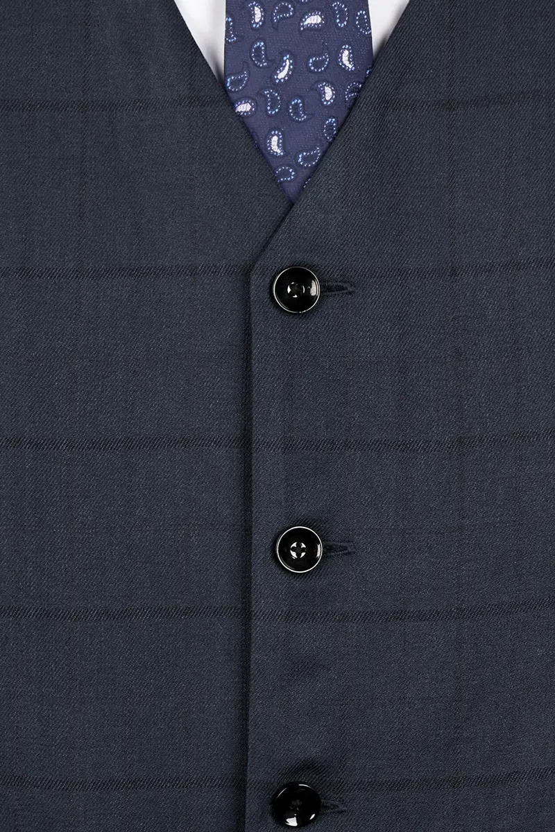 Shark Blue Subtle Windowpane Double Breasted Suit 16