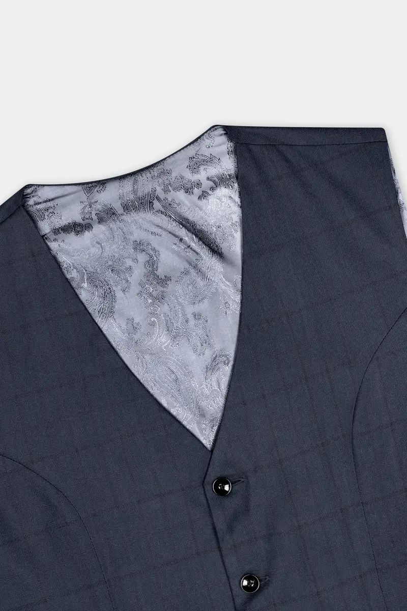 Shark Blue Subtle Windowpane Double Breasted Suit 17
