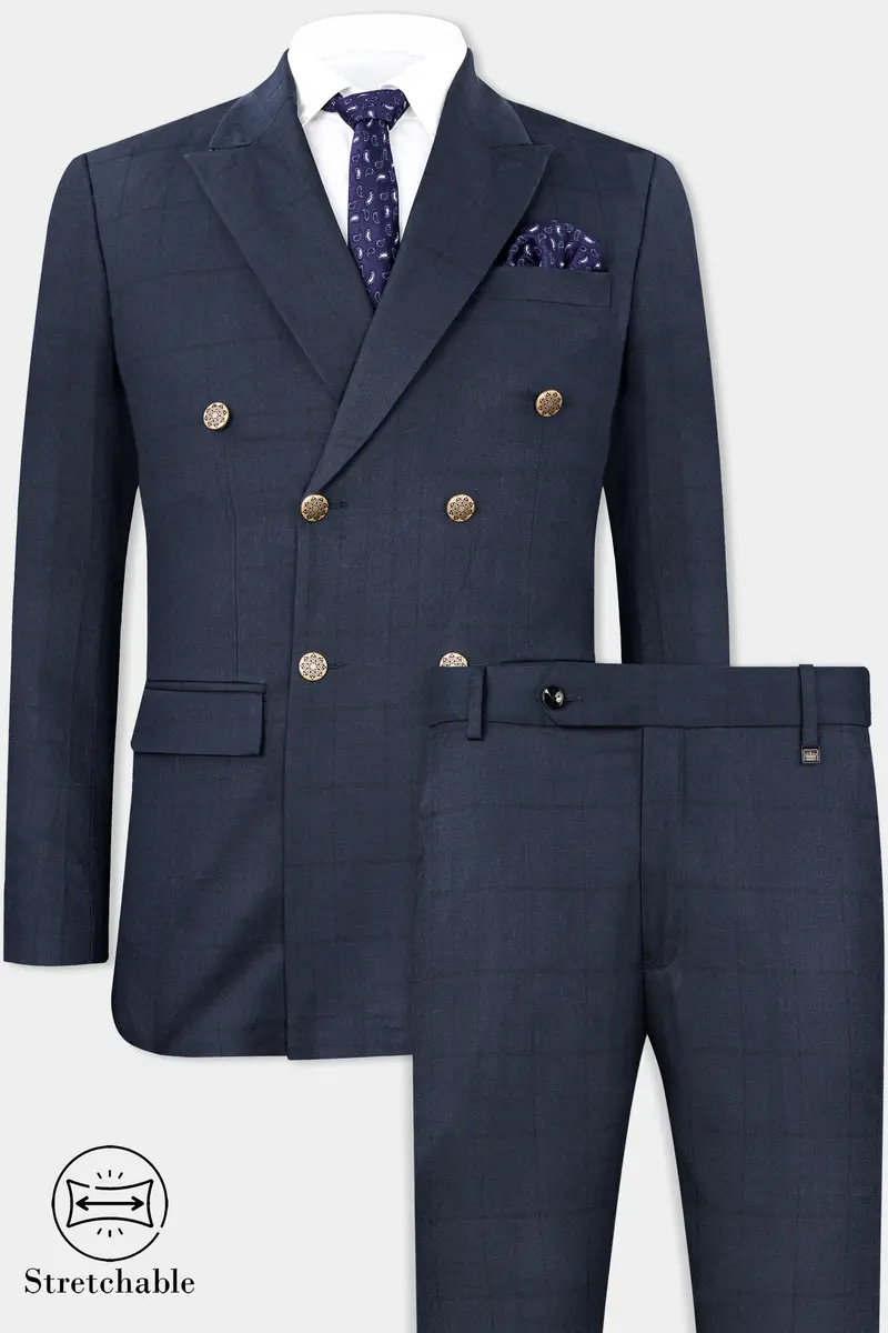 Shark Blue Subtle Windowpane Double Breasted Suit 2