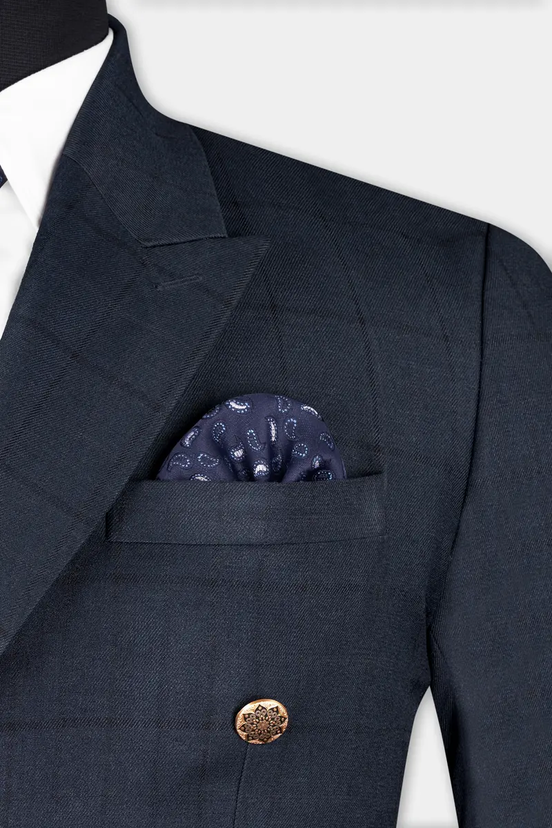 Shark Blue Subtle Windowpane Double Breasted Suit 5