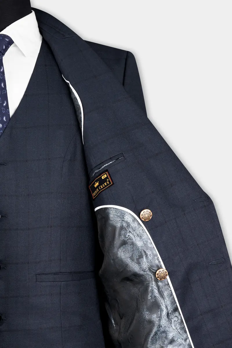 Shark Blue Subtle Windowpane Double Breasted Suit 6