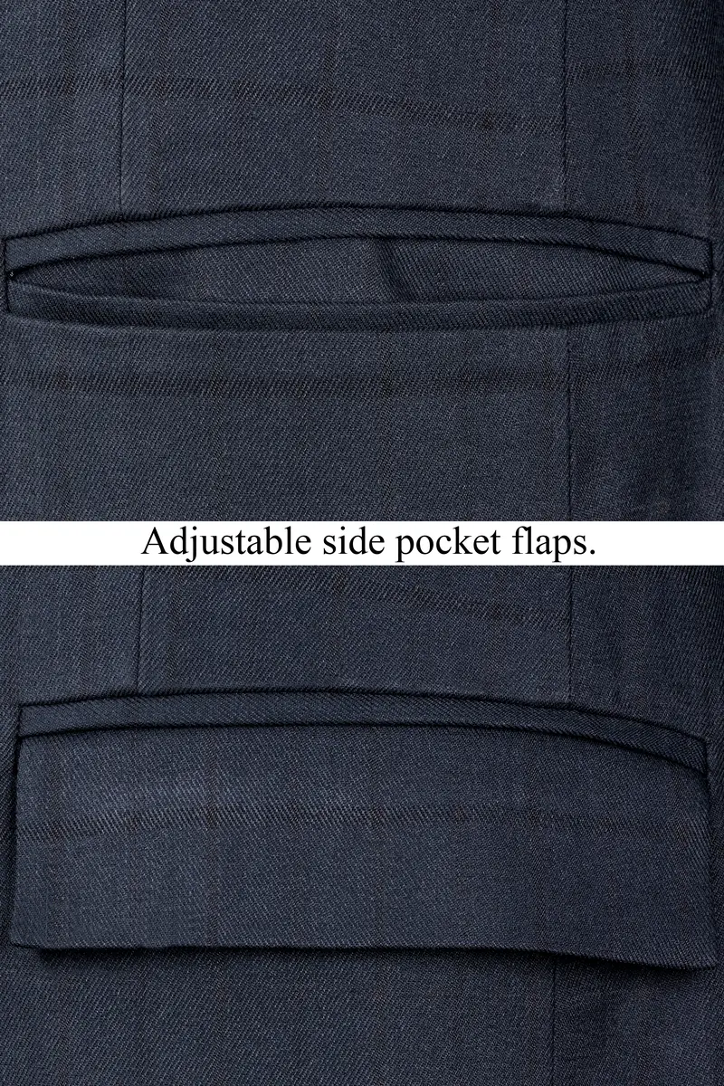Shark Blue Subtle Windowpane Double Breasted Suit 9