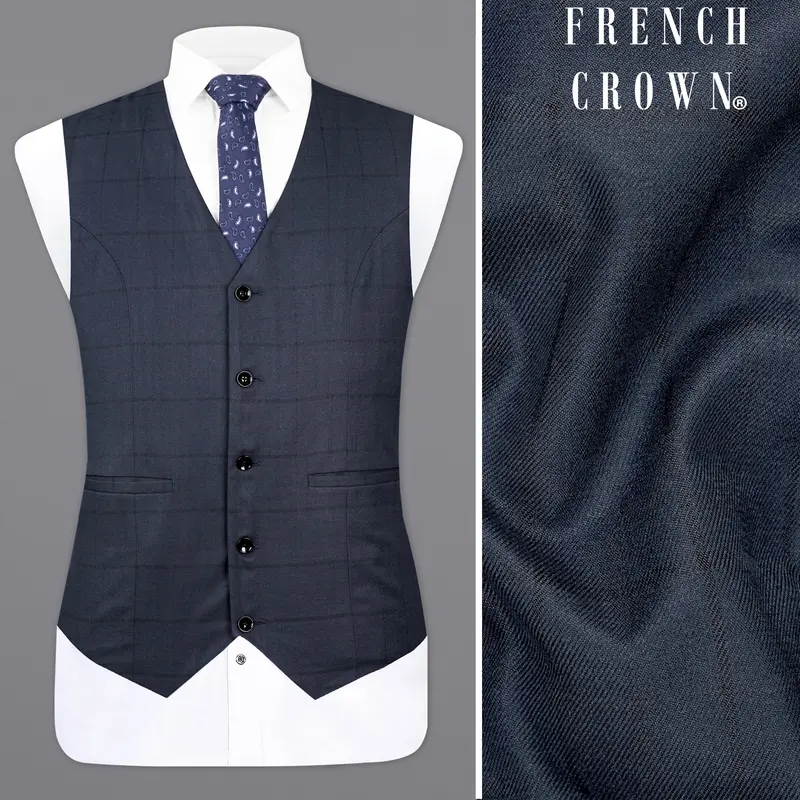 Shark Blue Subtle Windowpane Waistcoat 1