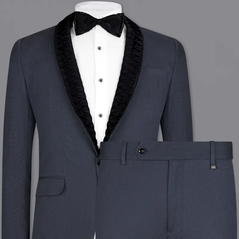 Shark Blue Textured Tuxedo Designer Suit 1
