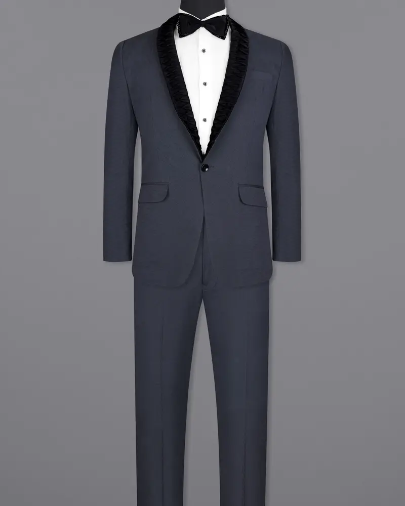 Shark Blue Textured Tuxedo Designer Suit 4