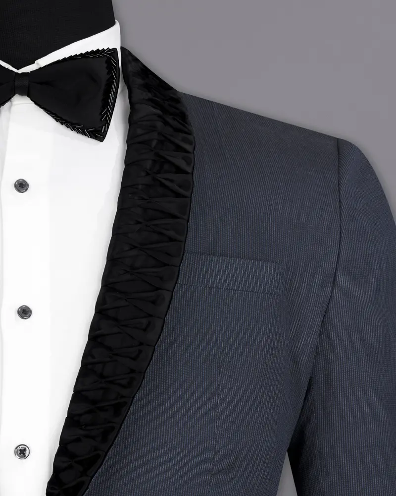 Shark Blue Textured Tuxedo Designer Suit 7