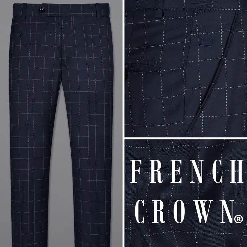 Shark Blue Windowpane Wool Rich Pant 1