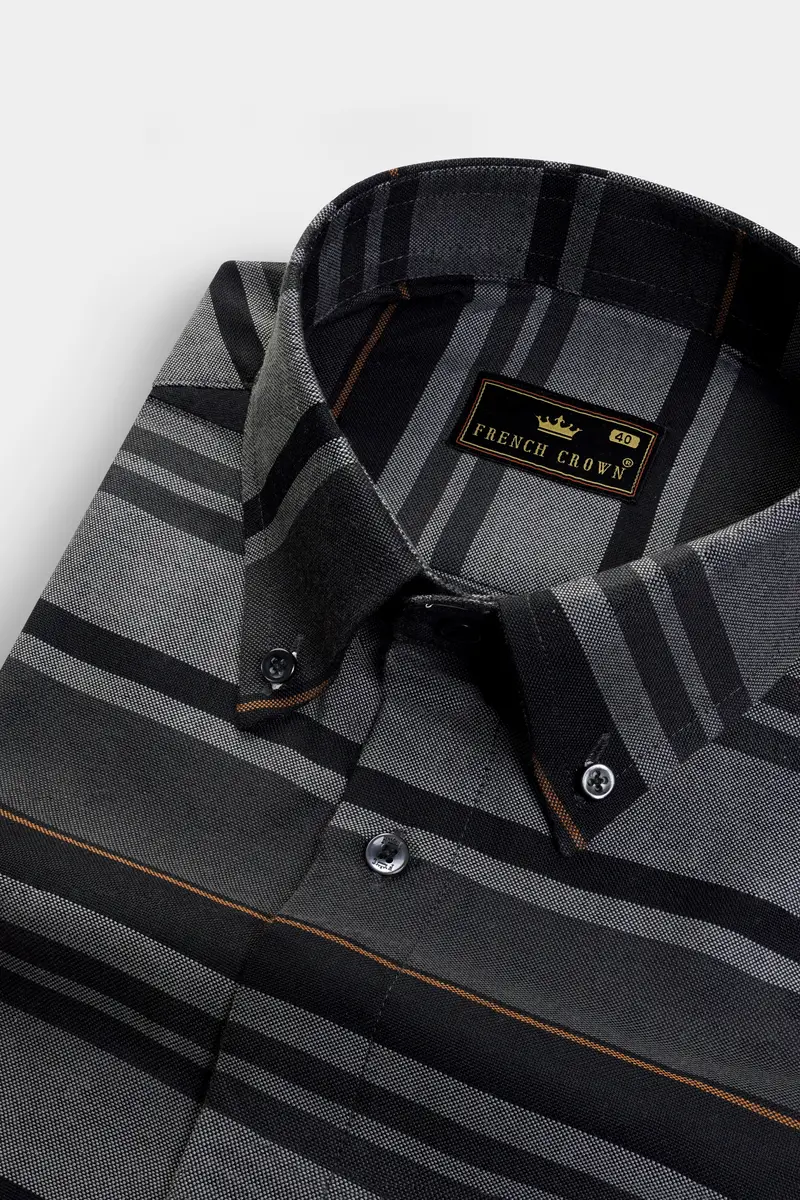 Shark Gray And Wenge Striped Oxford Premium Cotton Shirt 1