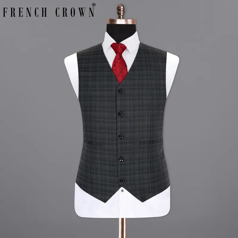 Shark Gray Plaid Wool Rich Waistcoat 1