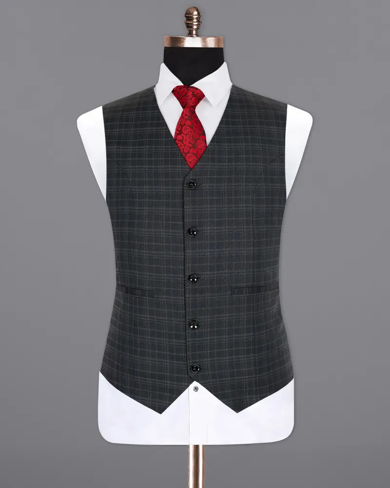 Shark Gray Plaid Wool Rich Waistcoat 2