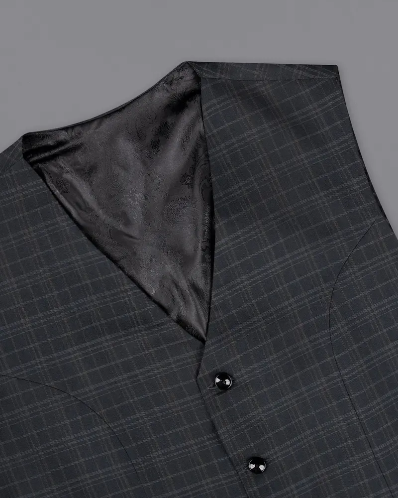 Shark Gray Plaid Wool Rich Waistcoat 4