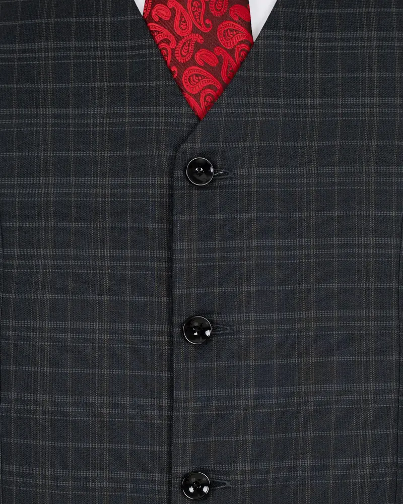 Shark Gray Plaid Wool Rich Waistcoat 5
