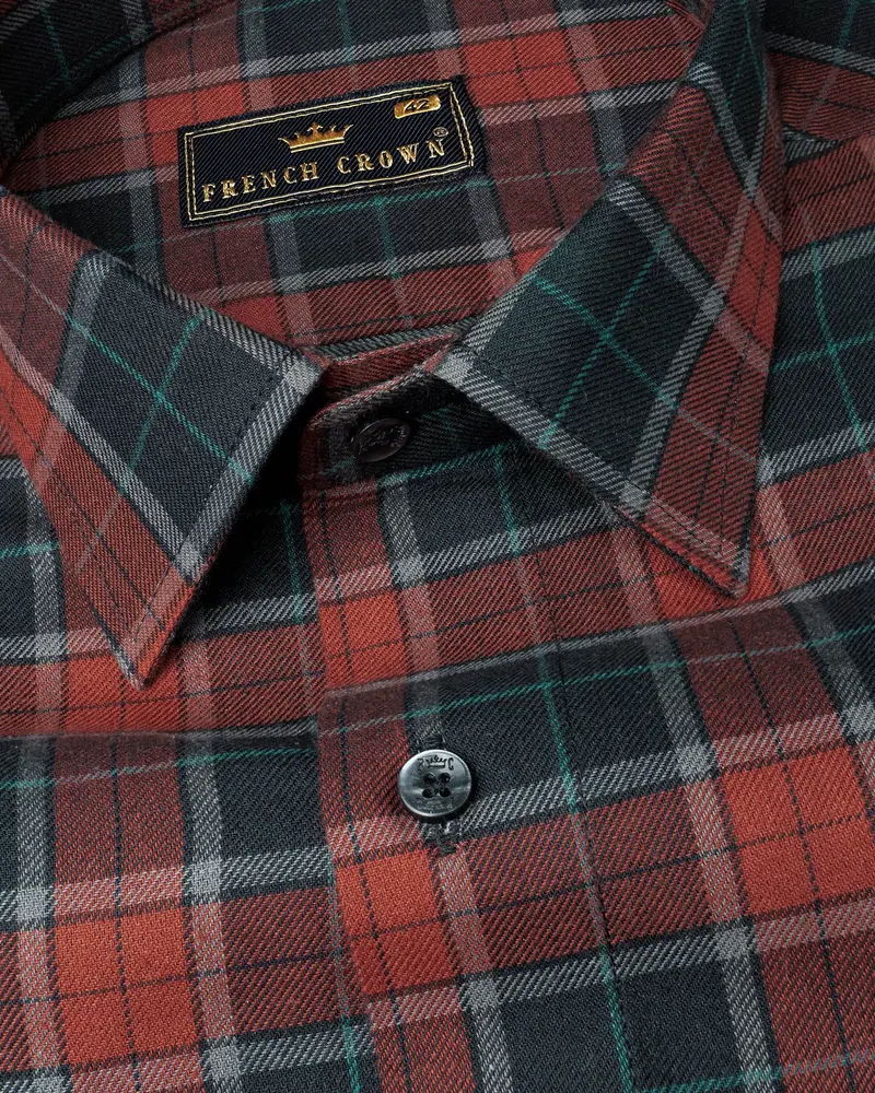 Shark Gray With Ironstone Brown Twill Plaid Premium Cotton Shirt 1