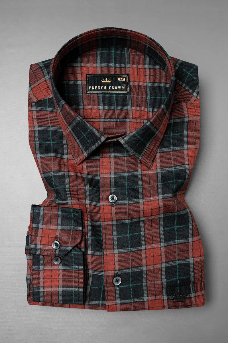 Shark Gray With Ironstone Brown Twill Plaid Premium Cotton Shirt 3
