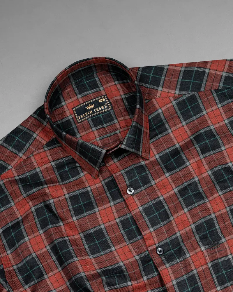 Shark Gray With Ironstone Brown Twill Plaid Premium Cotton Shirt 4