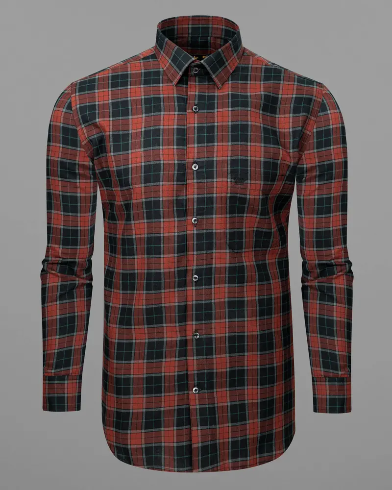 Shark Gray With Ironstone Brown Twill Plaid Premium Cotton Shirt 5