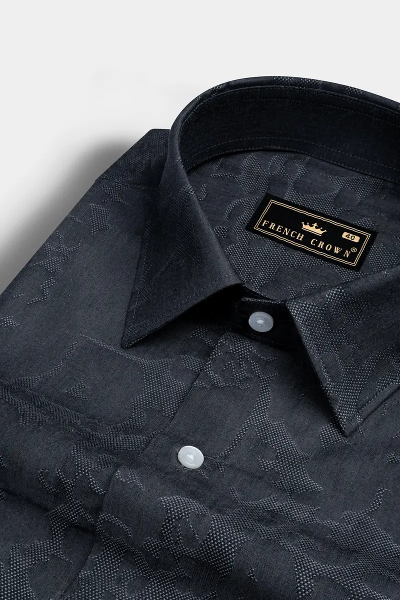 Shark Grey Jacquard Textured Premium Giza Cotton Shirt 1