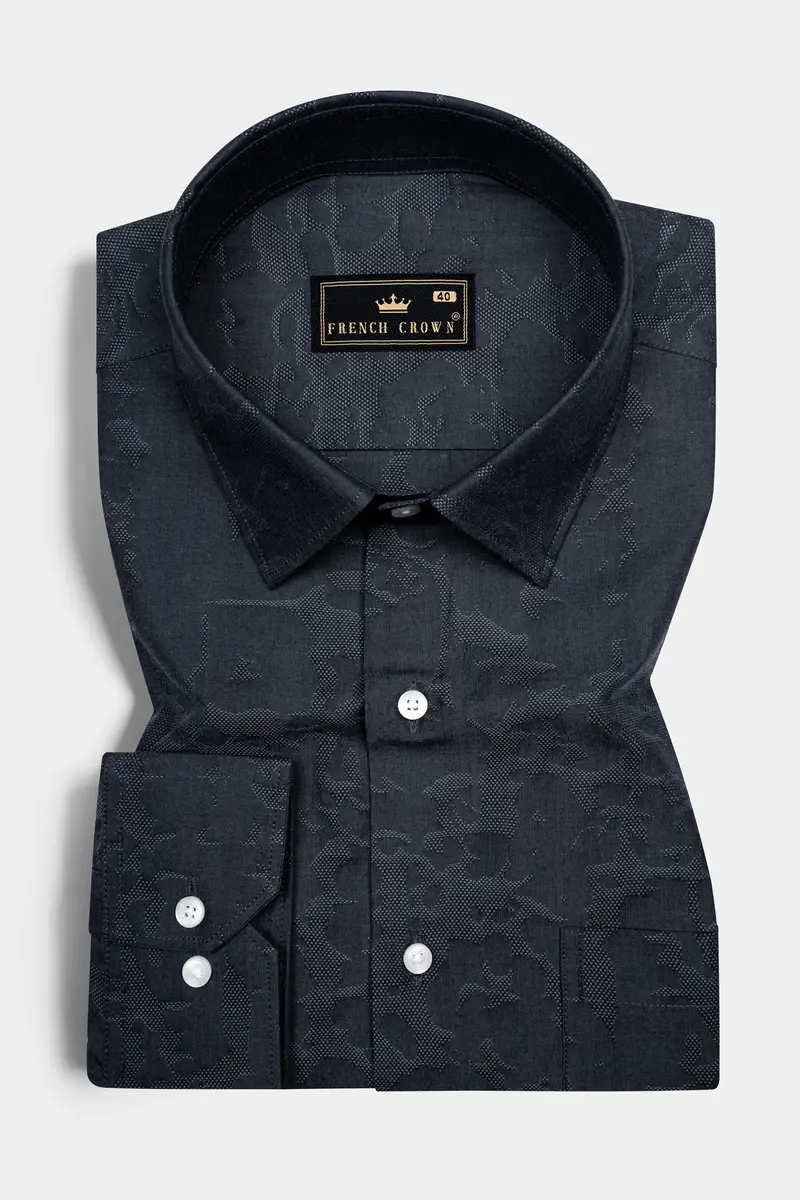 Shark Grey Jacquard Textured Premium Giza Cotton Shirt 3