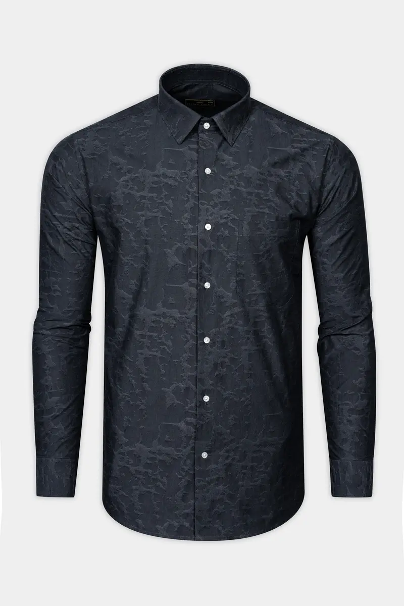 Shark Grey Jacquard Textured Premium Giza Cotton Shirt 4