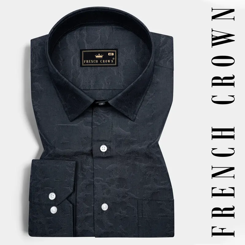 Shark Grey Jacquard Textured Premium Giza Cotton Shirt 6