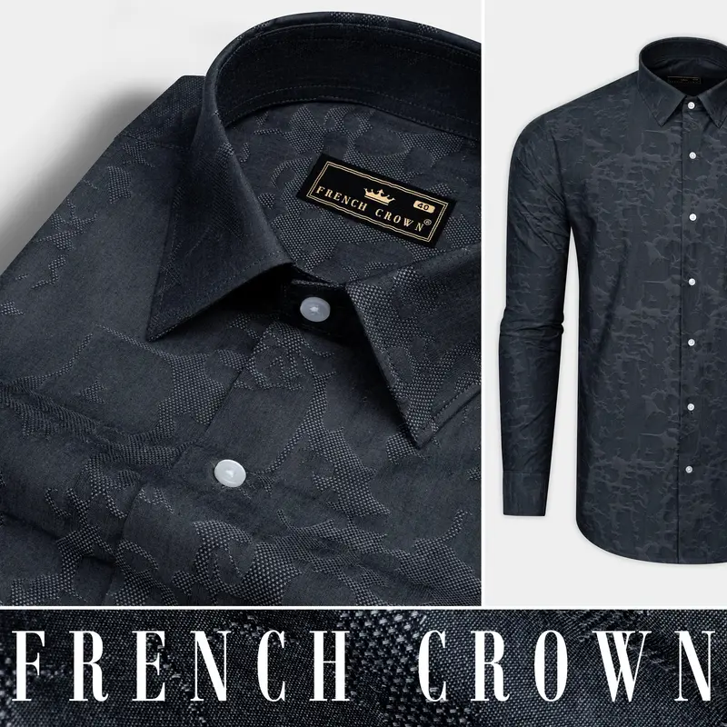 Shark Grey Jacquard Textured Premium Giza Cotton Shirt 9