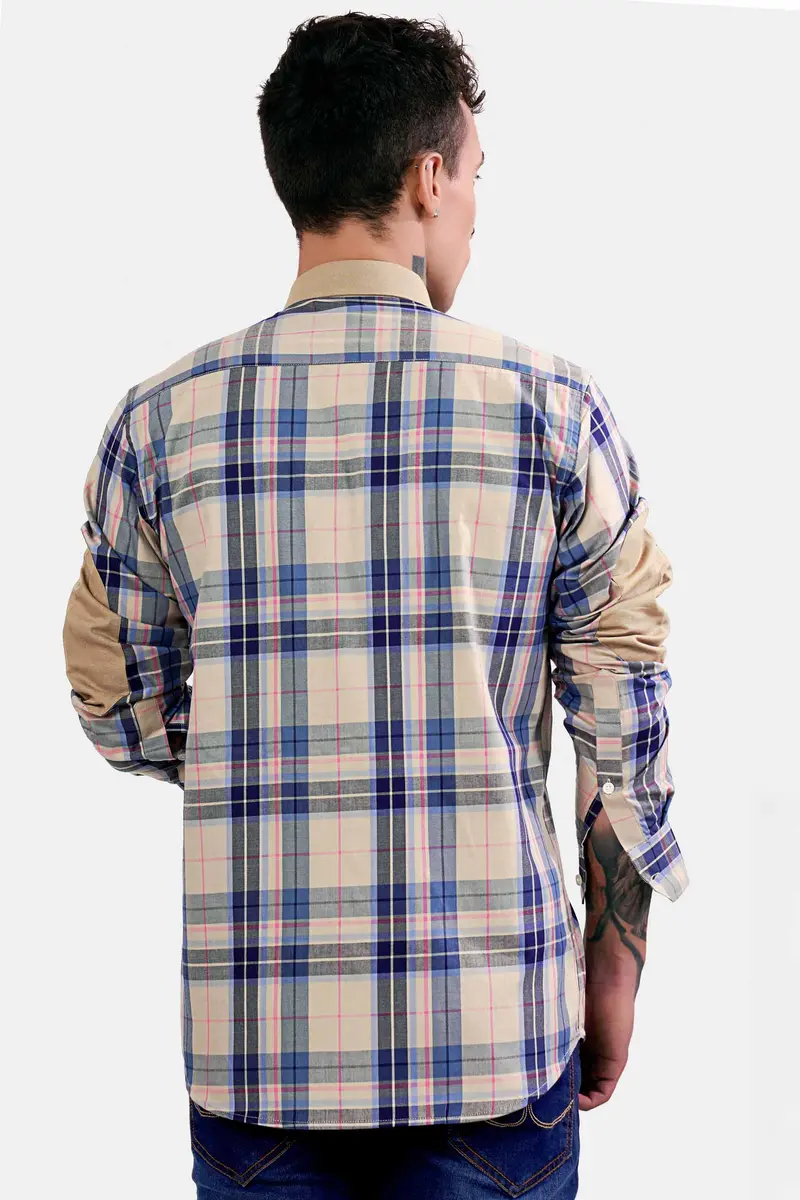 Shell Brown And Lapis Blue Twill Plaid Premium Cotton Designer Shirt 9