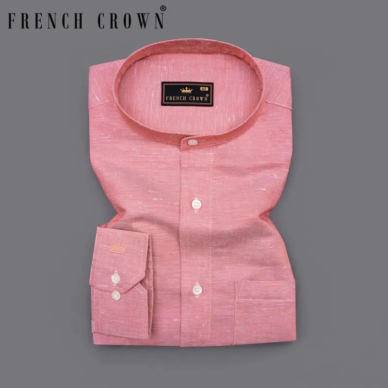 Sherbet Pink Luxurious Linen Shirt 7