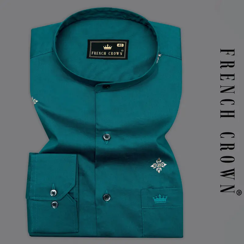 Sherpa Blue Embroidered Super Soft Premium Cotton Shirt 1