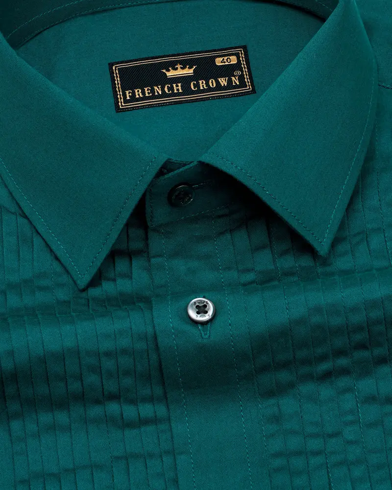 Sherpa Blue Subtle Sheen Snake Pleated Super Soft Premium Cotton Tuxedo Shirt 4