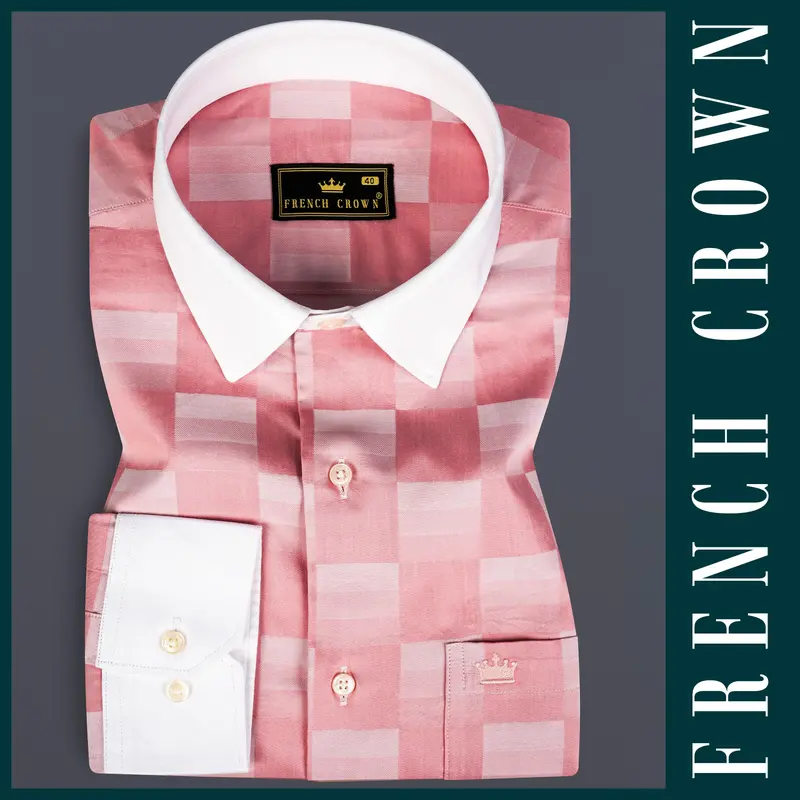 Shilo Pink Plaid Jacquard Textured Premium Cotton Shirt 1